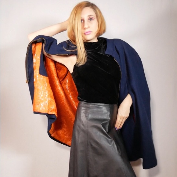 Dark Blue Cosplay Cape Orange Sparkley Lining - Picture 4 of 9